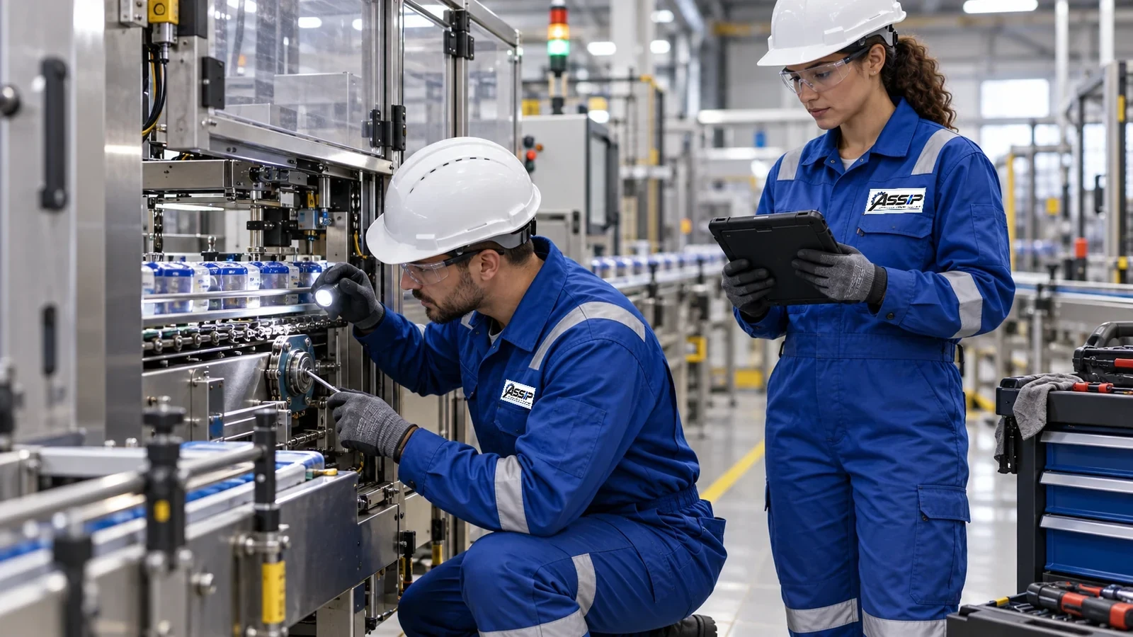 Intervention de maintenance sur convoyeur industriel